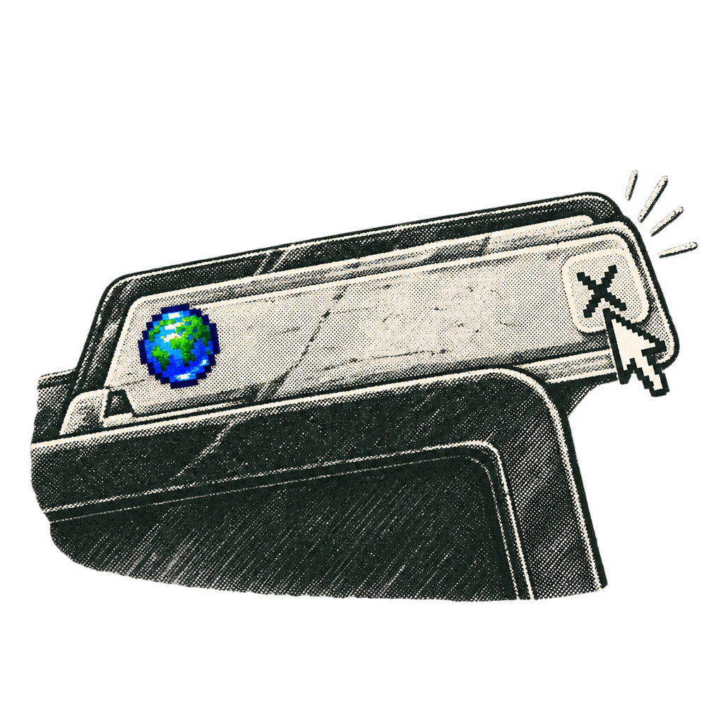 A single close button drawn in chalk, cracked from overuse
